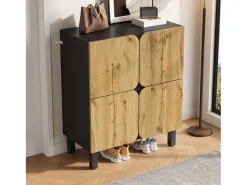 Best Sapateira moderna - 80 x 38,5 x 95 cm - com 4 portas + prateleiras ajustáveis - pés de ferro - MDF - natural + preto Móvel De Arrumação|Sapateira