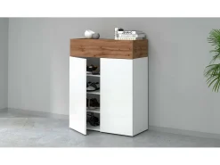 Sapateira Oliviero, Sapateira com 3 portas,Armário de entrada multifuncional, 76x38h100 cm, Branco e Carvalho*Dmora Clearance