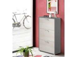 Sapateira Peonia, Móvel de entrada multiuso com 3 portas sanfonadas, Sapateira de dupla profundidade, 100% Fabricado na Itália, 67x28h112 cm, Lariço*Dmora New