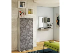 Sale Sapateira rosa, Móvel de entrada multiuso com 4 portas sanfonadas, Sapateira de dupla profundidade, 100% Fabricado na Itália, 67x28h147 cm, Olmo e estampado Móvel De Arrumação|Sapateira