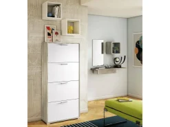 Sapateira Rosa, Móvel de entrada multiuso com 4 portas sanfonadas, Sapateira de dupla profundidade, 100% Fabricado na Itália, 67x28h147 cm, e Olmo^Dmora New