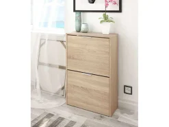 Sapateira Valdosta, Sapateira economizadora de espaço com 2 portas, Sapateira de entrada, Armário sapateira, 50x22h76 cm, Carvalho*Dmora Discount