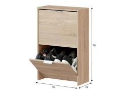Sapateira Valdosta, Sapateira economizadora de espaço com 2 portas, Sapateira de entrada, Armário sapateira, 50x22h76 cm, Carvalho*Dmora Discount