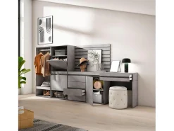 Sapateira, 297x35x145cm, Para quarto, dormitório, Roupeiro aberto, Cómoda, Tiras Deco. Madeira, Toucador, Cimento*Skraut Home Online