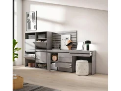 Sapateira, 297x35x145cm, Para quarto, dormitório, Cómoda, Tiras Deco. Madeira, Toucador, Cimento^Skraut Home Best