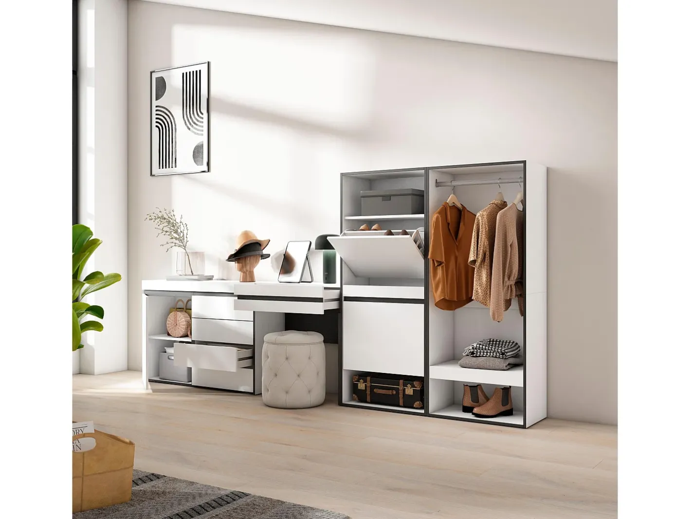 Sapateira, 297x35x145cm, Para quarto, dormitório, Roupeiro aberto, Cómoda, Toucador,^Skraut Home Outlet