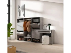 Sapateira, 250x35x145cm, Para quarto, dormitório, Roupeiro aberto, Toucador, Cimento*Skraut Home New
