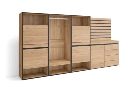 Skraut Home Móvel De Arrumação|Sapateira*Sapateira, 287x35x145cm, Para quarto, dormitório, Roupeiro aberto, Cómoda, Tiras Deco. Madeira, Carvalho Natural claro