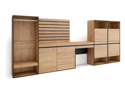 Skraut Home Móvel De Entrada*Sapateira, 335x57x145cm, Para quarto, dormitório, Roupeiro aberto, Cómoda, Tiras Deco. Madeira, Toucador, Carvalho Natural claro