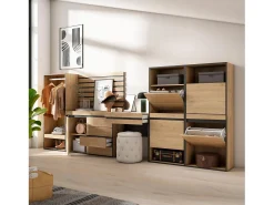 Skraut Home Móvel De Entrada*Sapateira, 335x57x145cm, Para quarto, dormitório, Roupeiro aberto, Cómoda, Tiras Deco. Madeira, Toucador, Carvalho Natural claro