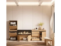 Skraut Home Móvel De Arrumação|Sapateira*Sapateira, 274x35x145cm, Para quarto, dormitório, Lareira eléctrica XXL, Cómoda, Carvalho Natural claro