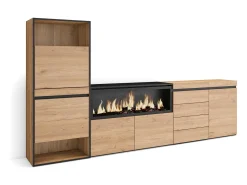 Skraut Home Móvel De Arrumação|Sapateira*Sapateira, 274x35x145cm, Para quarto, dormitório, Lareira eléctrica XXL, Cómoda, Carvalho Natural claro