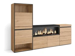 Sapateira, 224x35x145cm, Para quarto, dormitório, Lareira eléctrica XXL, Cómoda, Carvalho^Skraut Home Sale