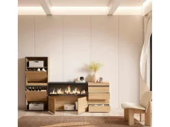 Sapateira, 224x35x145cm, Para quarto, dormitório, Lareira eléctrica XXL, Cómoda, Carvalho^Skraut Home Sale