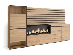 Skraut Home Móvel De Arrumação|Sapateira*Sapateira, 274x35x145cm, Para quarto, dormitório, Lareira eléctrica XXL, Cómoda, Tiras Deco. Madeira, Carvalho Natural claro