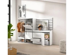 Clearance Sapateira, 227x35x145cm, Para quarto, dormitório, Roupeiro aberto, Cómoda, Tiras Deco. Madeira, Móvel De Arrumação|Sapateira