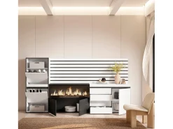 Sapateira, 274x35x145cm, Para quarto, dormitório, Lareira eléctrica XXL, Cómoda, Tiras Deco. Madeira,*Skraut Home Discount
