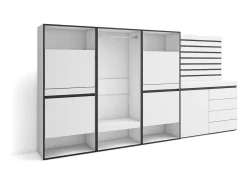Skraut Home Móvel De Arrumação|Sapateira*Sapateira, 287x35x145cm, Para quarto, dormitório, Roupeiro aberto, Cómoda, Tiras Deco. Madeira, Branco