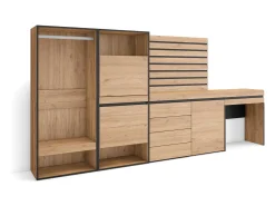 Skraut Home Móvel De Arrumação|Sapateira*Sapateira, 297x35x145cm, Para quarto, dormitório, Roupeiro aberto, Cómoda, Tiras Deco. Madeira, Toucador, Carvalho Natural claro