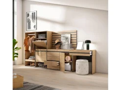 Skraut Home Móvel De Arrumação|Sapateira*Sapateira, 297x35x145cm, Para quarto, dormitório, Roupeiro aberto, Cómoda, Tiras Deco. Madeira, Toucador, Carvalho Natural claro
