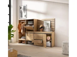 Sapateira, 227x35x145cm, Para quarto, dormitório, Roupeiro aberto, Cómoda, Tiras Deco. Madeira, Carvalho*Skraut Home Best
