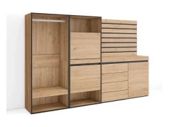 Sapateira, 227x35x145cm, Para quarto, dormitório, Roupeiro aberto, Cómoda, Tiras Deco. Madeira, Carvalho*Skraut Home Best