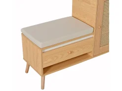 Sapateiro de rattan - Banco de entrada - Com almofada - 1 gaveta e 1 porta de rattan - Natural^ModernLuxe