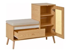 Sapateiro de rattan - Banco de entrada - Com almofada - 1 gaveta e 1 porta de rattan - Natural^ModernLuxe