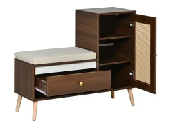 Hot Sapateiro de rattan - Banco de entrada - Com almofada - 1 gaveta e 1 porta de rattan - Marrom Móvel De Arrumação|Sapateira