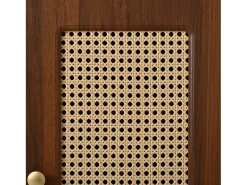 Hot Sapateiro de rattan - Banco de entrada - Com almofada - 1 gaveta e 1 porta de rattan - Marrom Móvel De Arrumação|Sapateira