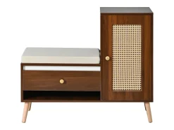 Hot Sapateiro de rattan - Banco de entrada - Com almofada - 1 gaveta e 1 porta de rattan - Marrom Móvel De Arrumação|Sapateira