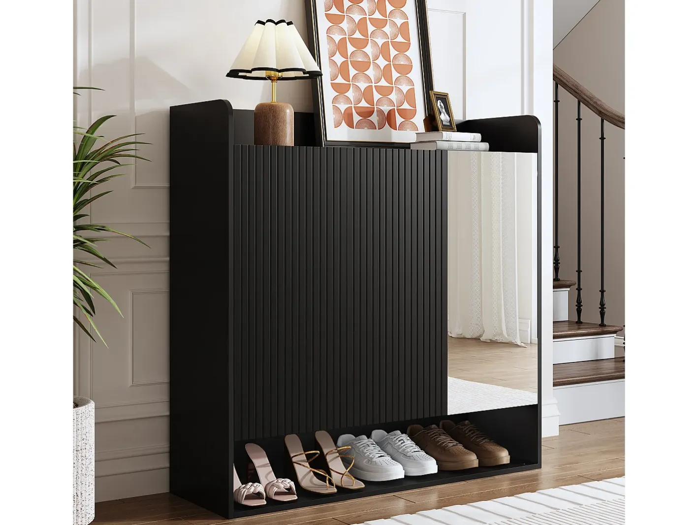 Sapateiro 110x35,5x110 cm - com espelho - com 3 portas - MDF -*ModernLuxe Discount