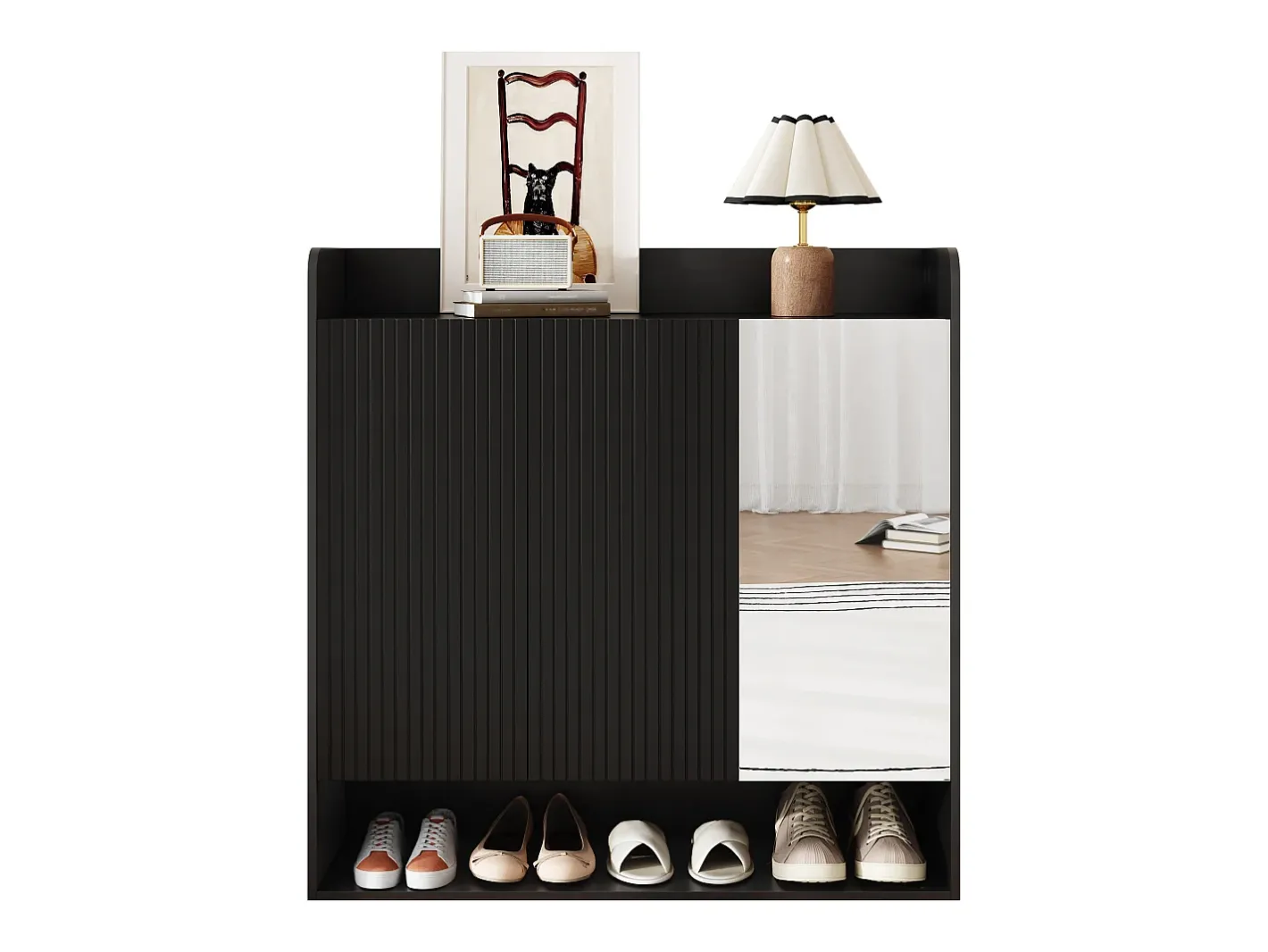 Sapateiro 110x35,5x110 cm - com espelho - com 3 portas - MDF -*ModernLuxe Discount