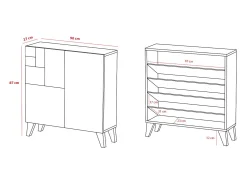 Herdasa Móvel De Arrumação|Sapateira*Sapateiro/Móvel organização - H87cm x L90cm x P27cm nogueira clara pernas - Bergen Preto