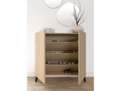 Herdasa Móvel De Arrumação|Sapateira*Sapateiro/Móvel organização - H87cm x L90cm x P27cm nogueira clara pernas - Bergen Preto