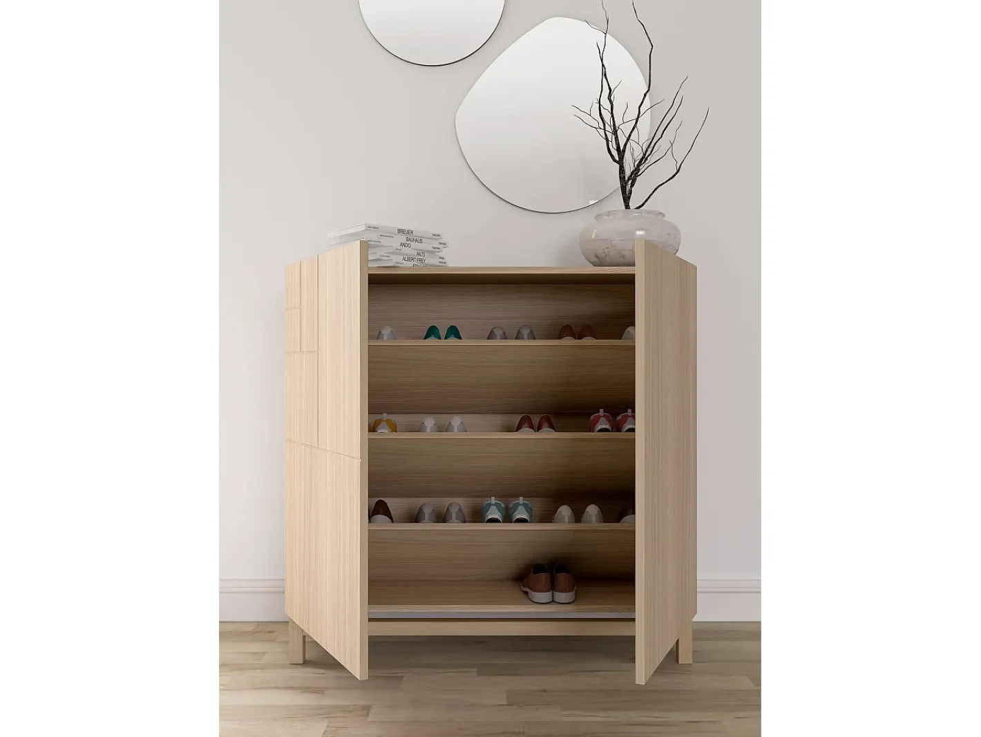 Herdasa Móvel De Arrumação|Sapateira*Sapateiro/Móvel organização - H90cm x L90cm x P27cm nogueira clara - Copenhague Natural claro