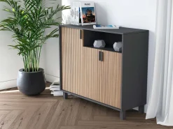 Herdasa Móvel De Arrumação|Sapateira*Sapateiro/Móvel organização - H86cm x L100cm x P37cm cinza grafite portas impression serrado - Gotemburgo Cinzento