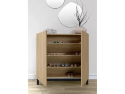 Herdasa Móvel De Arrumação|Sapateira*Sapateiro/Móvel organização - H90cm x L90cm x P27cm carvalho dourado pernas - Copenhague Preto