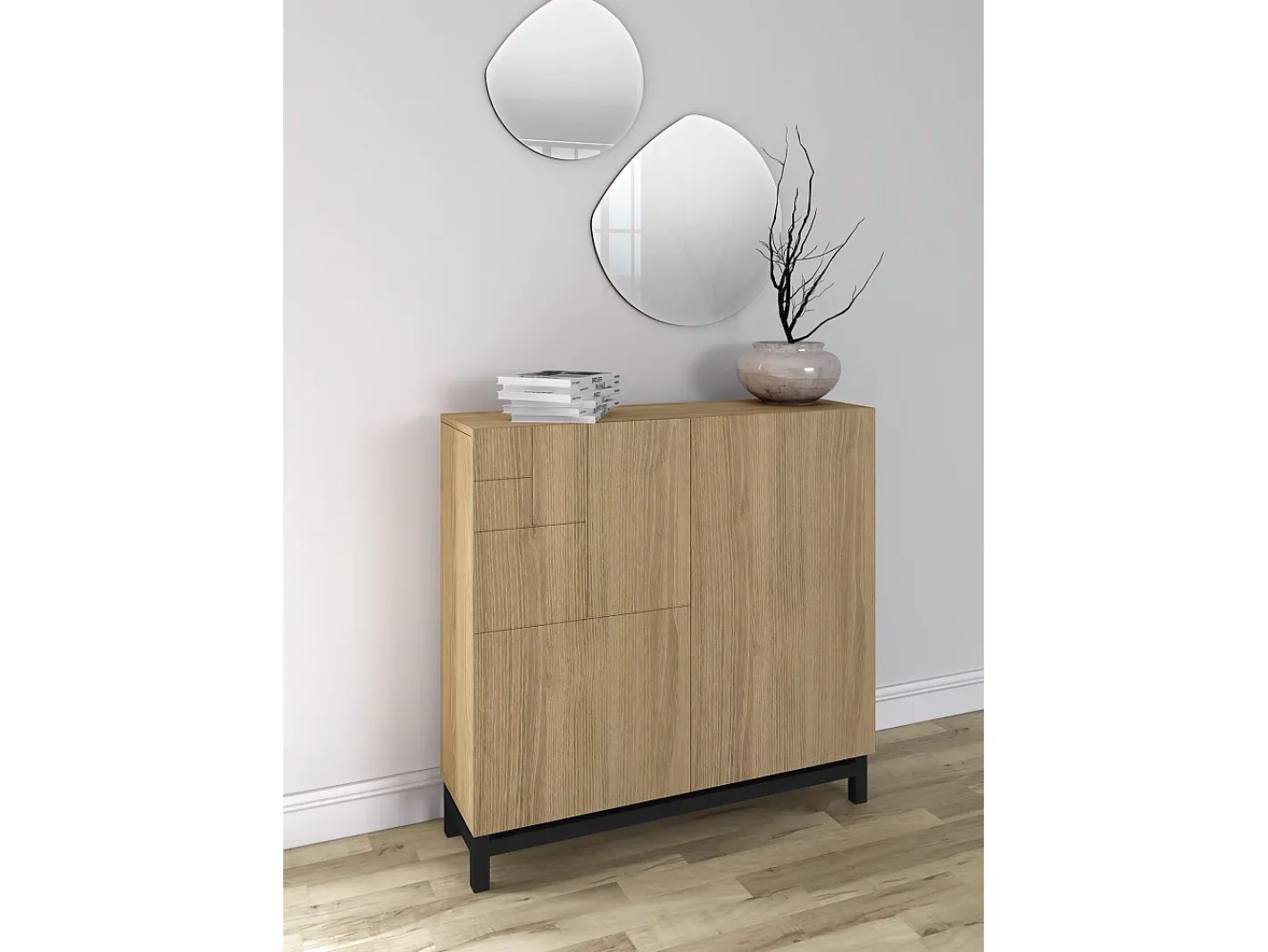 Herdasa Móvel De Arrumação|Sapateira*Sapateiro/Móvel organização - H90cm x L90cm x P27cm carvalho dourado pernas - Copenhague Preto