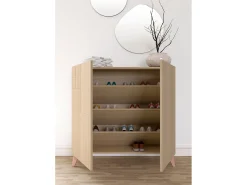 Herdasa Móvel De Arrumação|Sapateira*Sapateiro/Móvel organização - H87cm x L90cm x P27cm nogueira clara pernas rose - Bergen Rosa