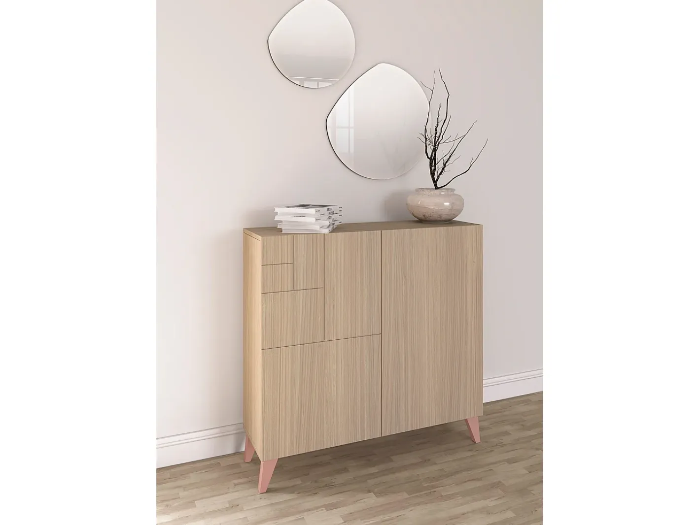 Herdasa Móvel De Arrumação|Sapateira*Sapateiro/Móvel organização - H87cm x L90cm x P27cm nogueira clara pernas rose - Bergen Rosa
