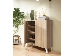 Sapateiro/Móvel organização - H87cm x L90cm x P27cm nogueira clara pernas - Bergen*Herdasa