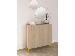 Sapateiro/Móvel organização - H87cm x L90cm x P27cm nogueira clara pernas mostarda - Bergen^Herdasa New