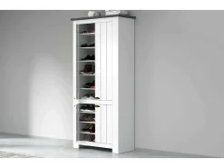 ScHarpeira Dcicerell, Suporte para sapatos com economia de espaço com 4 portas, Armário de entrada multifuncional, 84x42h200 cm, Branco e Ardósia^Dmora Online