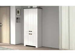ScHarpeira Dcicerell, Suporte para sapatos com economia de espaço com 4 portas, Armário de entrada multifuncional, 84x42h200 cm, Branco e Ardósia^Dmora Online