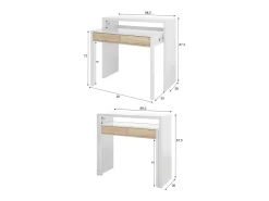 Secretária Billings, Secretária com tampo extensível, Secretária para PC com 2 gavetas, 99x36h88 cm, e Carvalho^Dmora