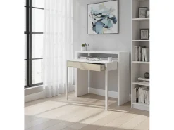 Secretária Billings, Secretária com tampo extensível, Secretária para PC com 2 gavetas, 99x36h88 cm, e Carvalho^Dmora