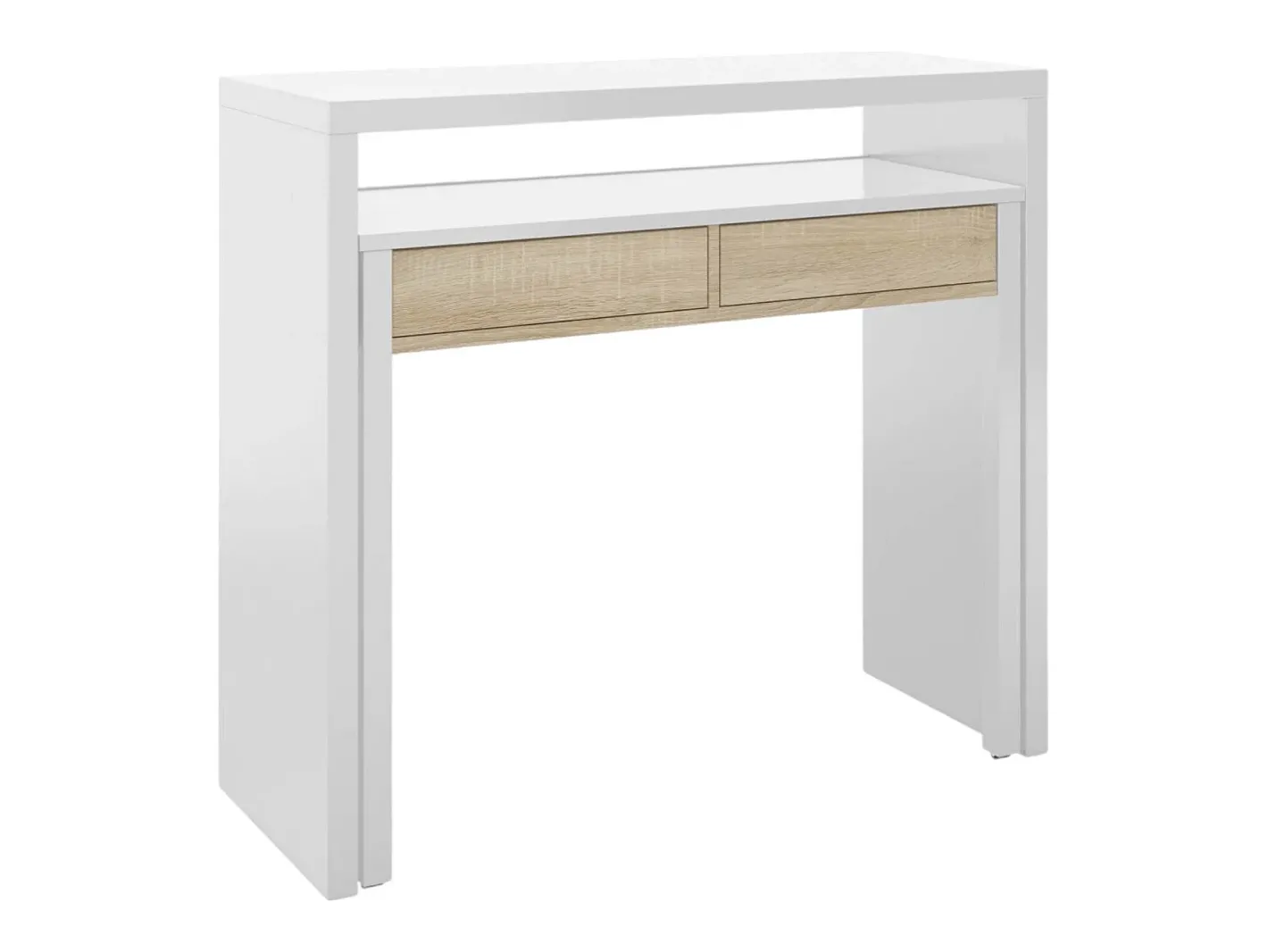 Secretária Billings, Secretária com tampo extensível, Secretária para PC com 2 gavetas, 99x36h88 cm, e Carvalho^Dmora