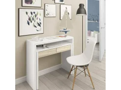 Secretária Billings, Secretária com tampo extensível, Secretária para PC com 2 gavetas, 99x36h88 cm, e Carvalho^Dmora