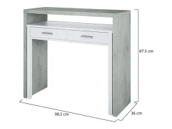 Secretária Billings, Secretária com tampo extensível, Secretária PC com 2 gavetas, 99x36h88 cm, Cimento e Branco*Dmora